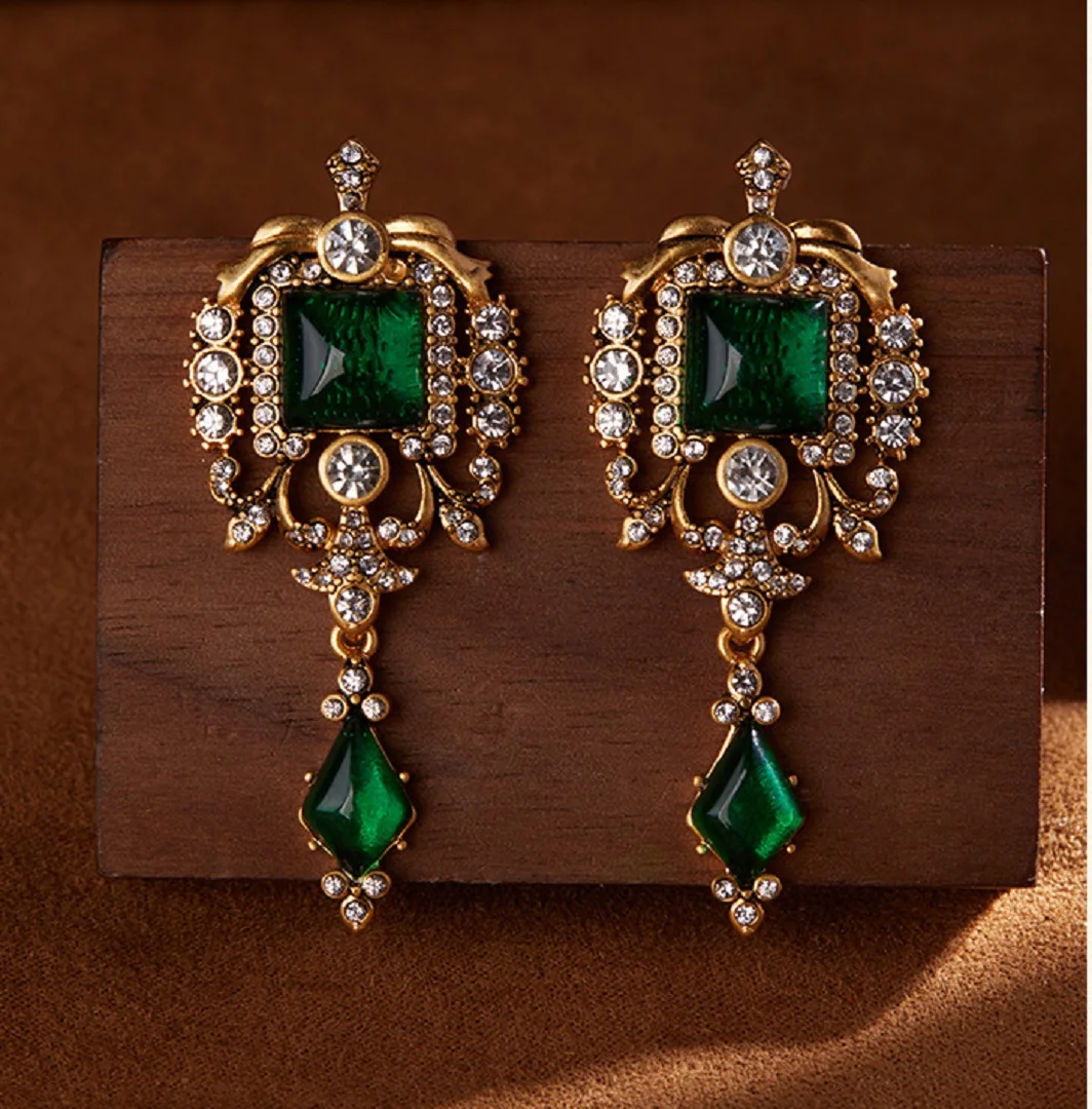 Luxury Vintage Drop Earrings For Women Glaze Natural Stone Fashion Jewellry High Quality Valentine‘s Day Banquet Gifts