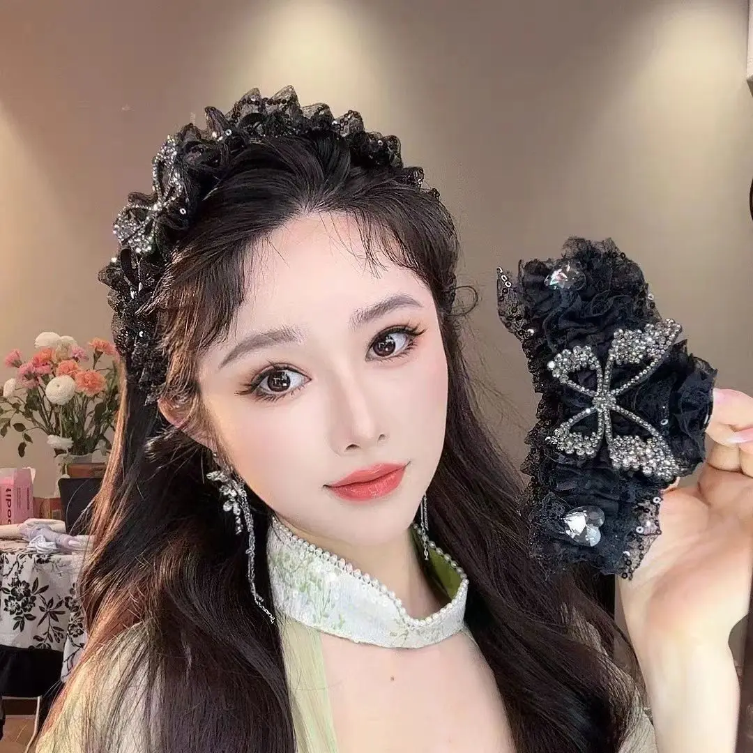 1 piece  a new starry bow rhinestone hair clip for sweet girls and women's headwear of rhinestone mesh bow hair clip