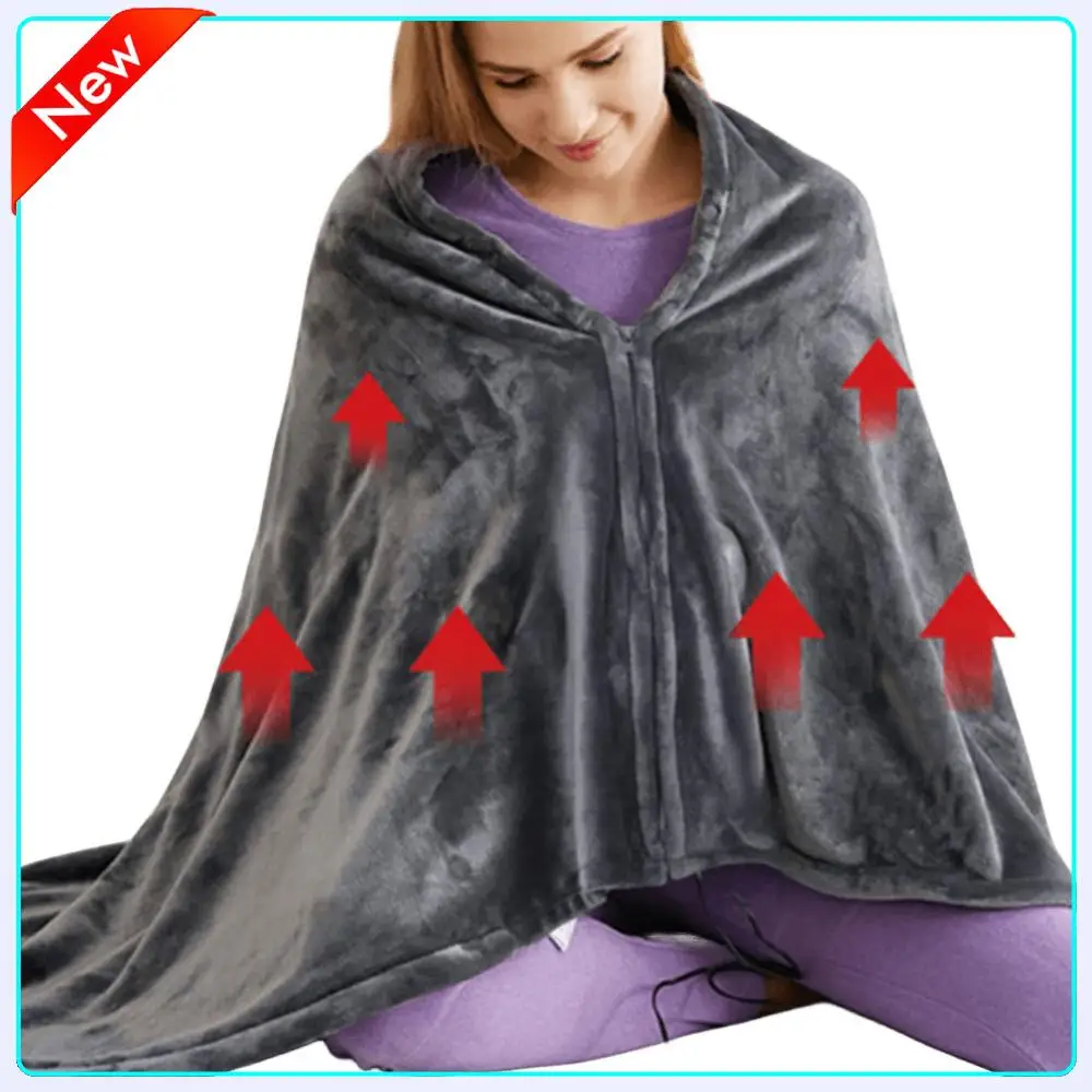 

Wearable Heating Electric Blanket Shawl 3 Heated Level Throw Blanket 5v USB Charging Coral Velvet 8 Heated Areas Fast Heating