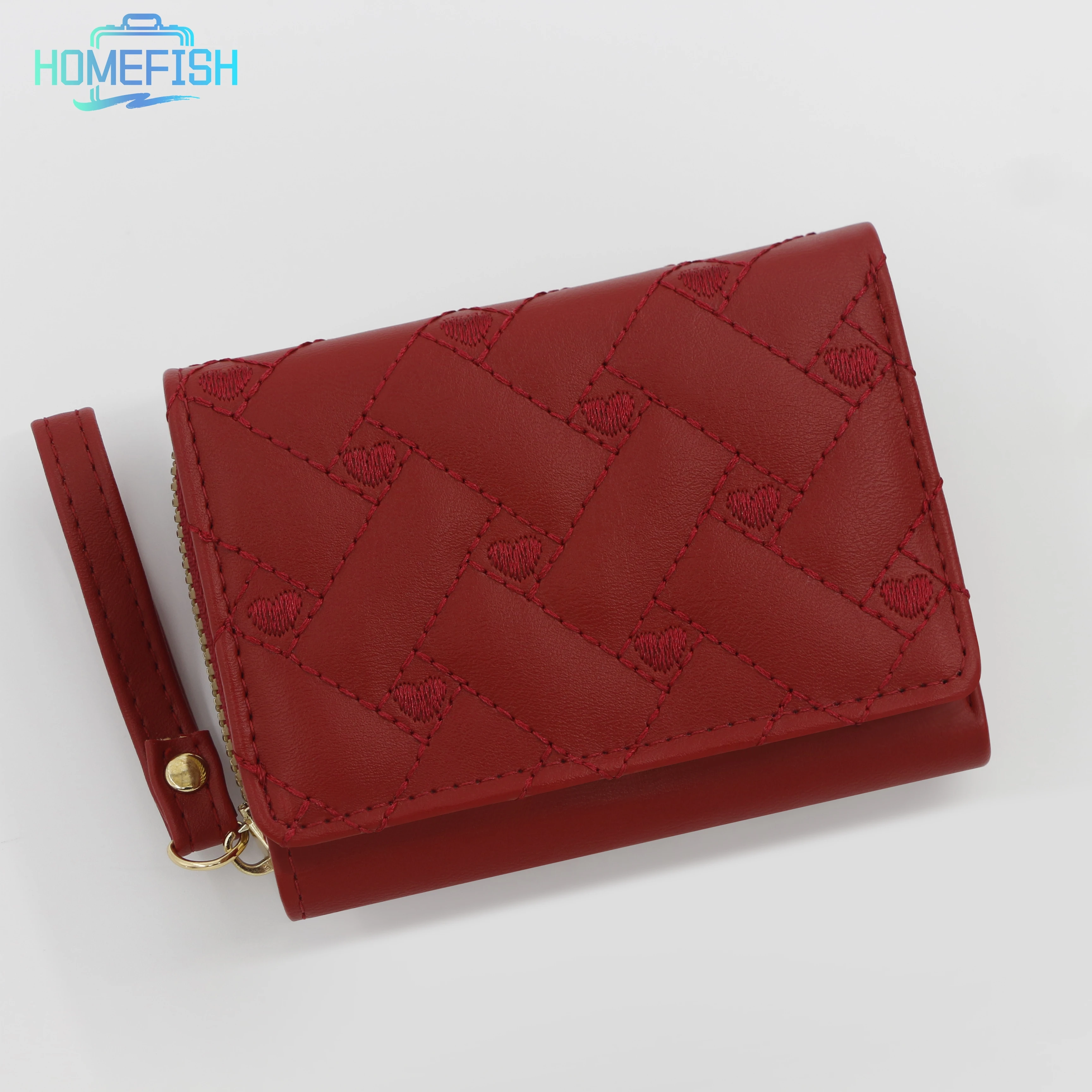 HOMEFISH Women's Short Embroidered Love Zero Wallet Zipper Buckle Large Capacity Card Bag Versatile Fashion Simple image 3