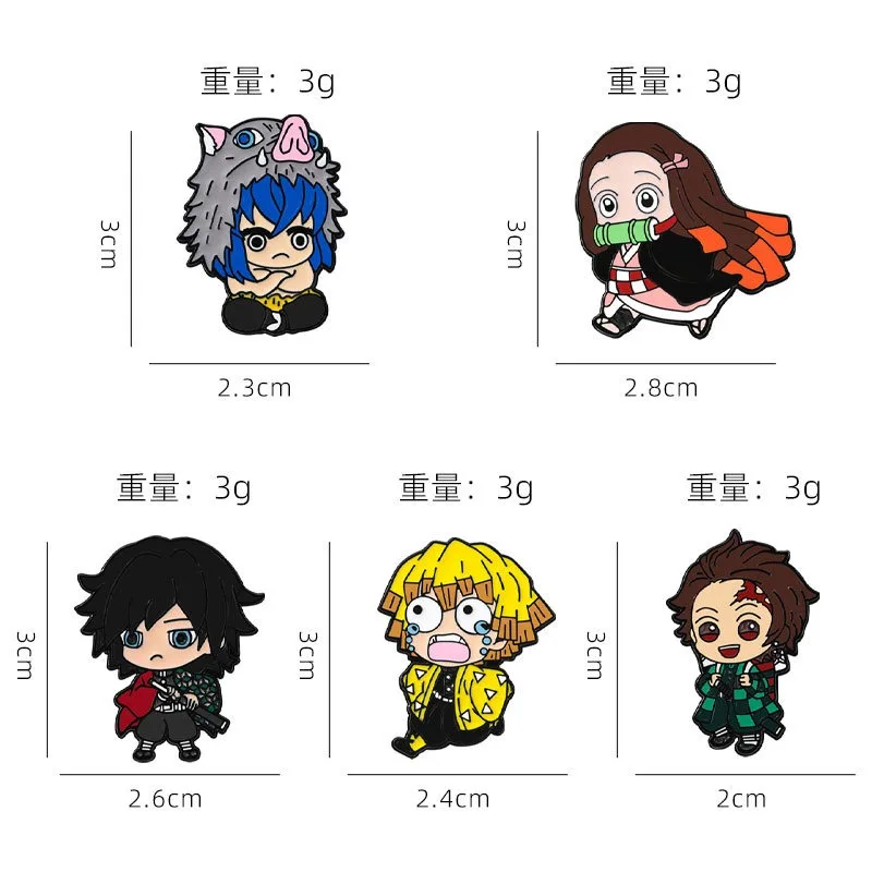 5Pcs/set Demon Slayer Chibi Enamel Pin Custom Brooch Tanjirou Nezuko Zenitsu Inosuke Giyuu Lapel Badge Cartoon Birthday Gift view 6
