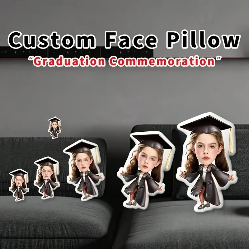 Modern Style Graduation Ceremony Pillow Customization, Personalized Face And Body Pattern Combination Design, Double-Sided Print