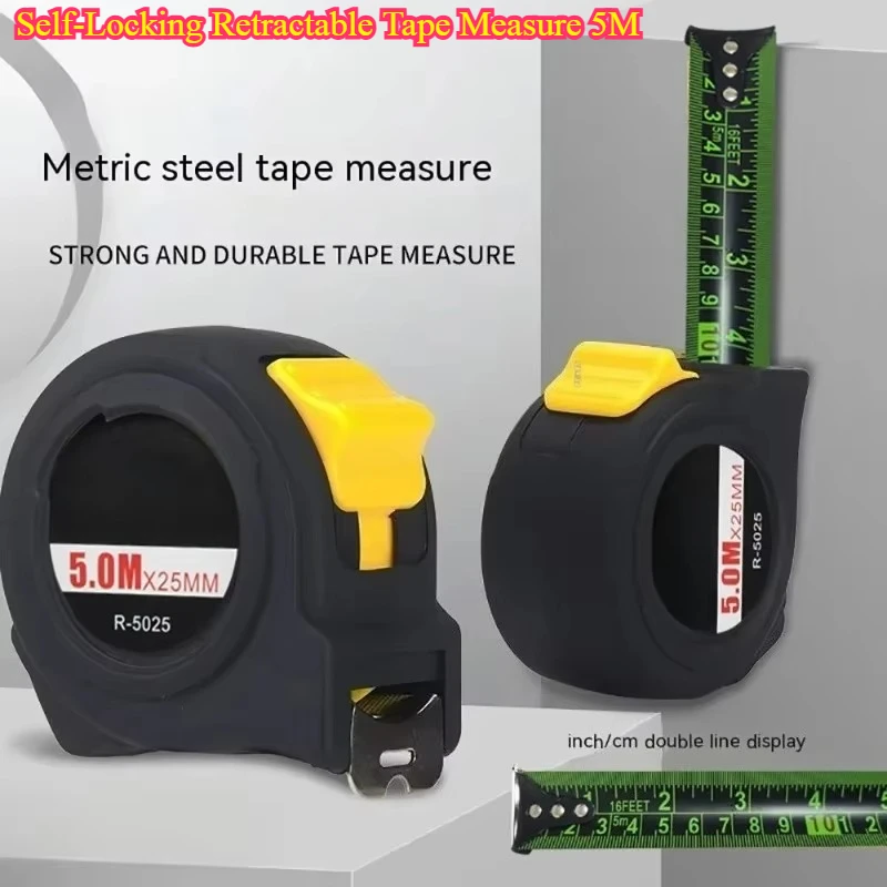 Self-Locking Retractable Tape Measure 5M - Drop Proof Fluorescent Metric English Scale Ruler