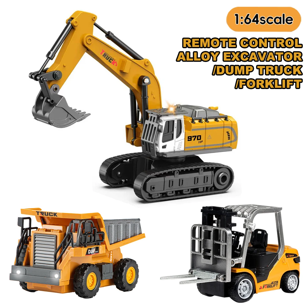 

1:64 RC Model Car Remote Control Excavator Dump Truck Forklift Alloy Plastic Simulation Construction Vehicle Toy for Children