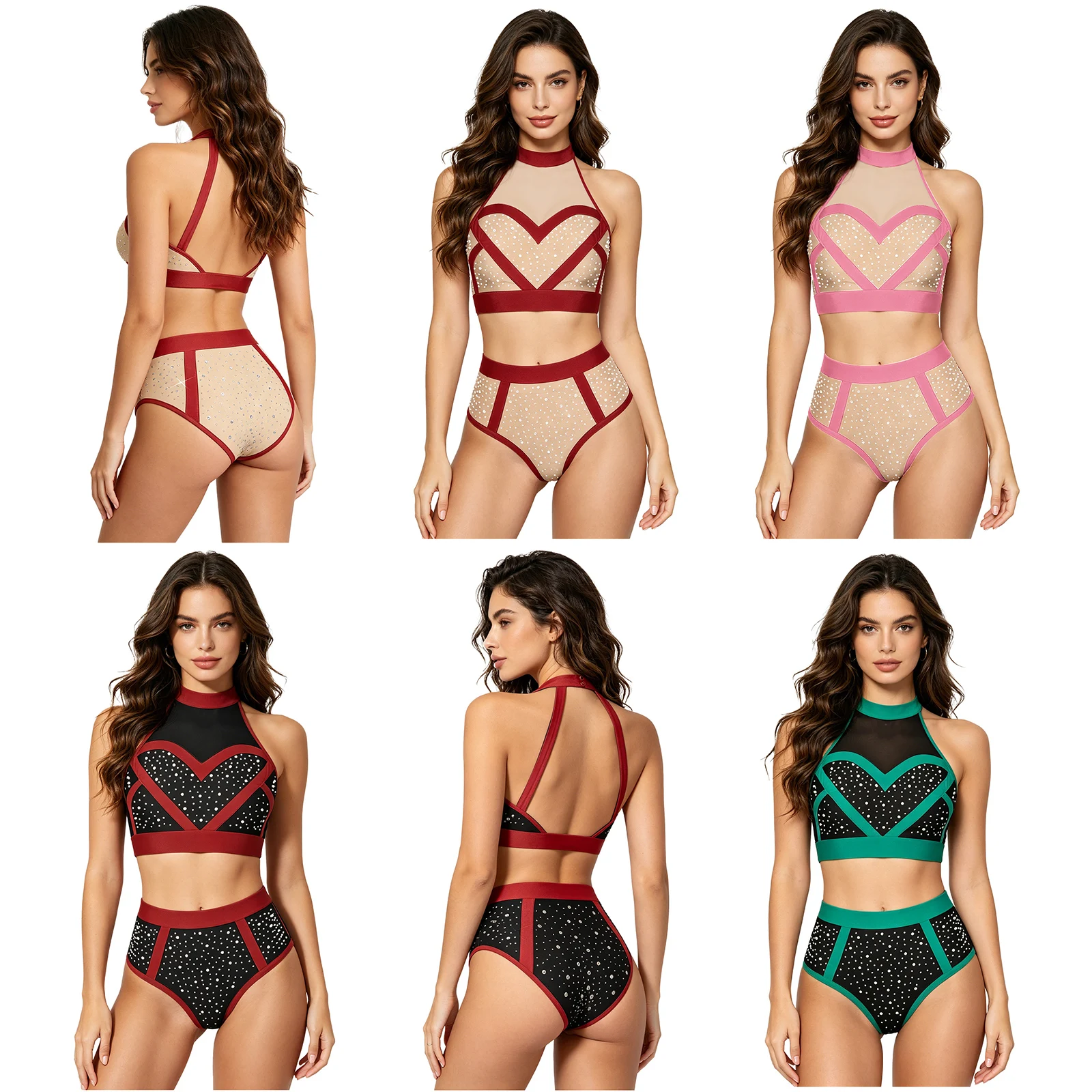 

Женский костюм для балета, фигурного катания и гимнастики: блестящий сетчатый топ с камнями и трусики для выступлений на сцене и вечеринок