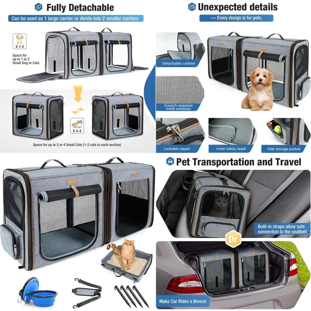 

Двойная переноска для кошек с лотком для туалета и складной конструкцией для комфортных и легких путешествий