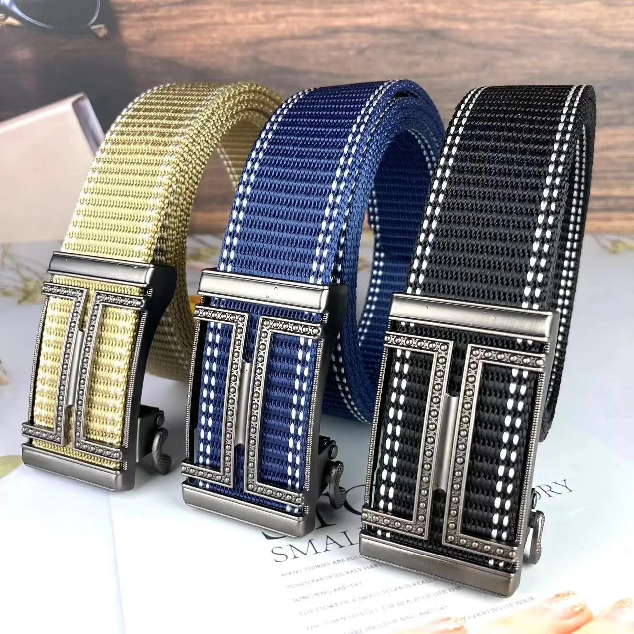

Men's Braided Belt Alloy Buckle Thickened Nylon Tread Outdoor Classic Belt Automatic Buckle Men's Casual Belt