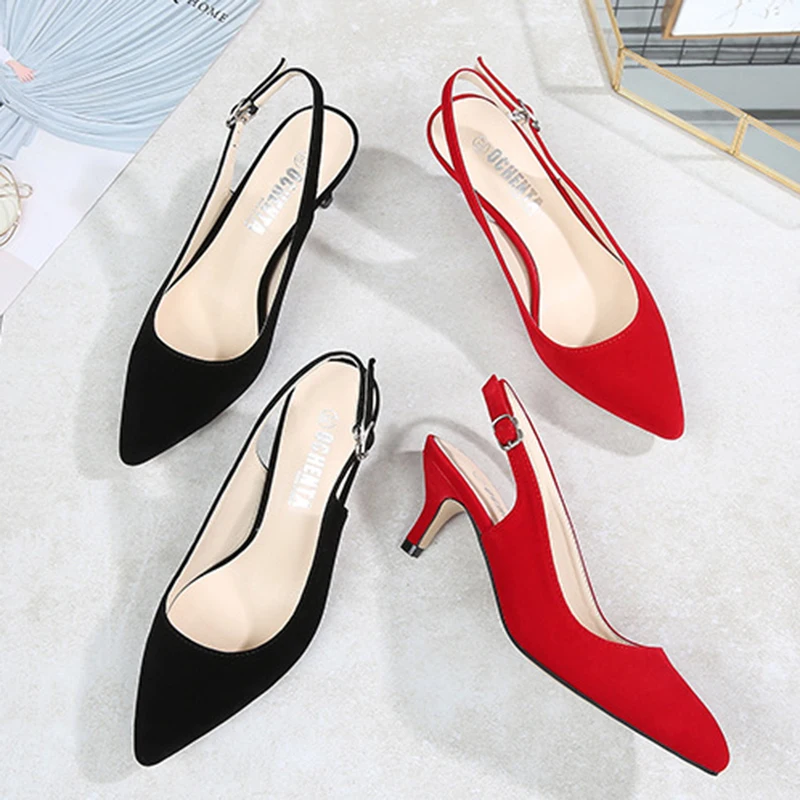 Large Size 44-45 Women Shoes Baotou Sandals  Pumps New Summer Pointed Red High-heeled Thin Heel Bridal Wedding Party