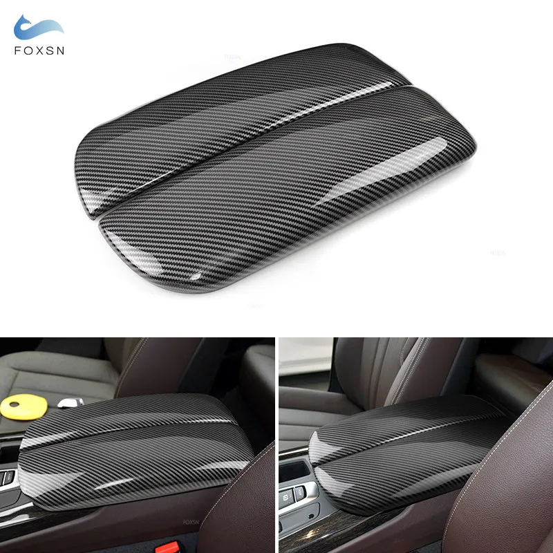 Car-styling ABS Carbon Fiber Texture Center Control Armrest Storage Box Cover Trim For BMW X5 X6 F15 F16 2014 - 2017 2018 2019