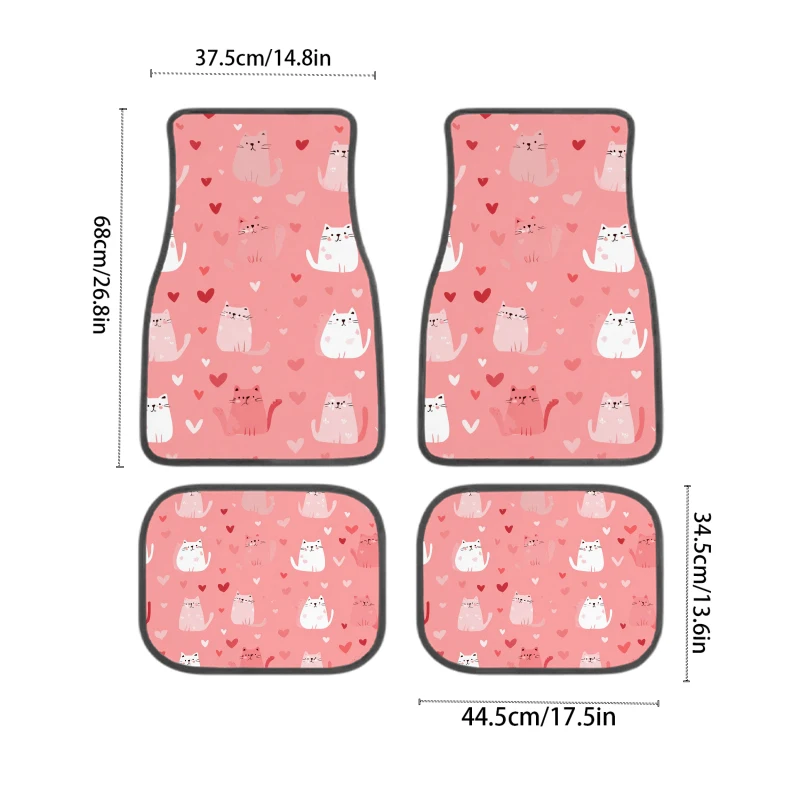 4pcs Cute Pink Love Car Floor Mats | Non-slip Bottom, All Weather Protection, Polyester Fiber, Universal Fit for Cars Truck Van view 3