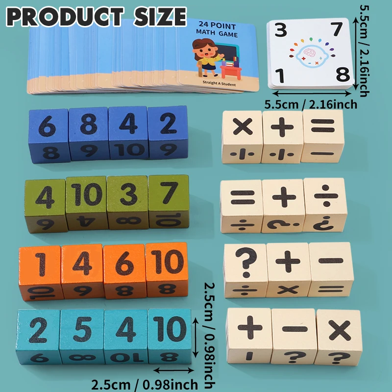 Cubo de juego de 24 puntos, color cubo al azar, divertido juguete de madera, operaciones matemáticas, juego de mesa de batalla ovementas, giif de Navidad/Halloween