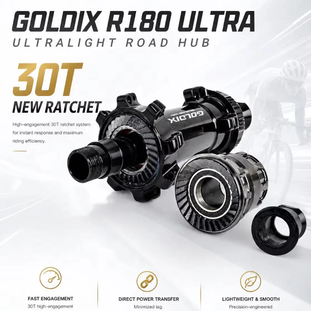 1180g 700C Road Bicycle Carbon Wheels GOLDIX R180 Ultra 30T Ratchet Center Lock Disc Tubeless 50mm Depth 700 Bike Wheelset