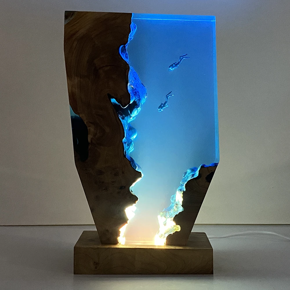 

handmade solid wood resin lamp marine diver desktop ornament