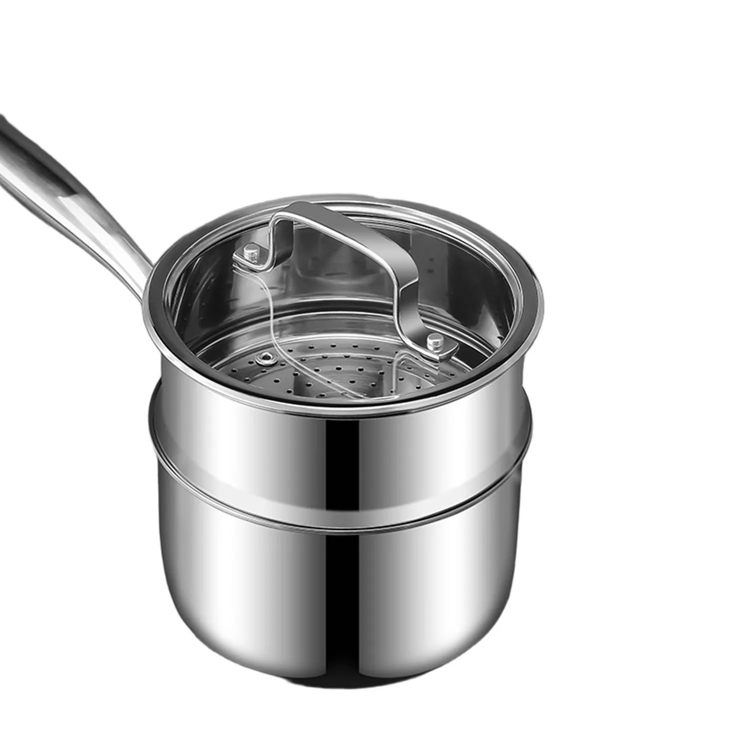 

LFGB Certification Pure 304 Stainless Steel Milk Pan with Transparent Cover Ultra Thick Mini Stewing Pot for Family Kitchen