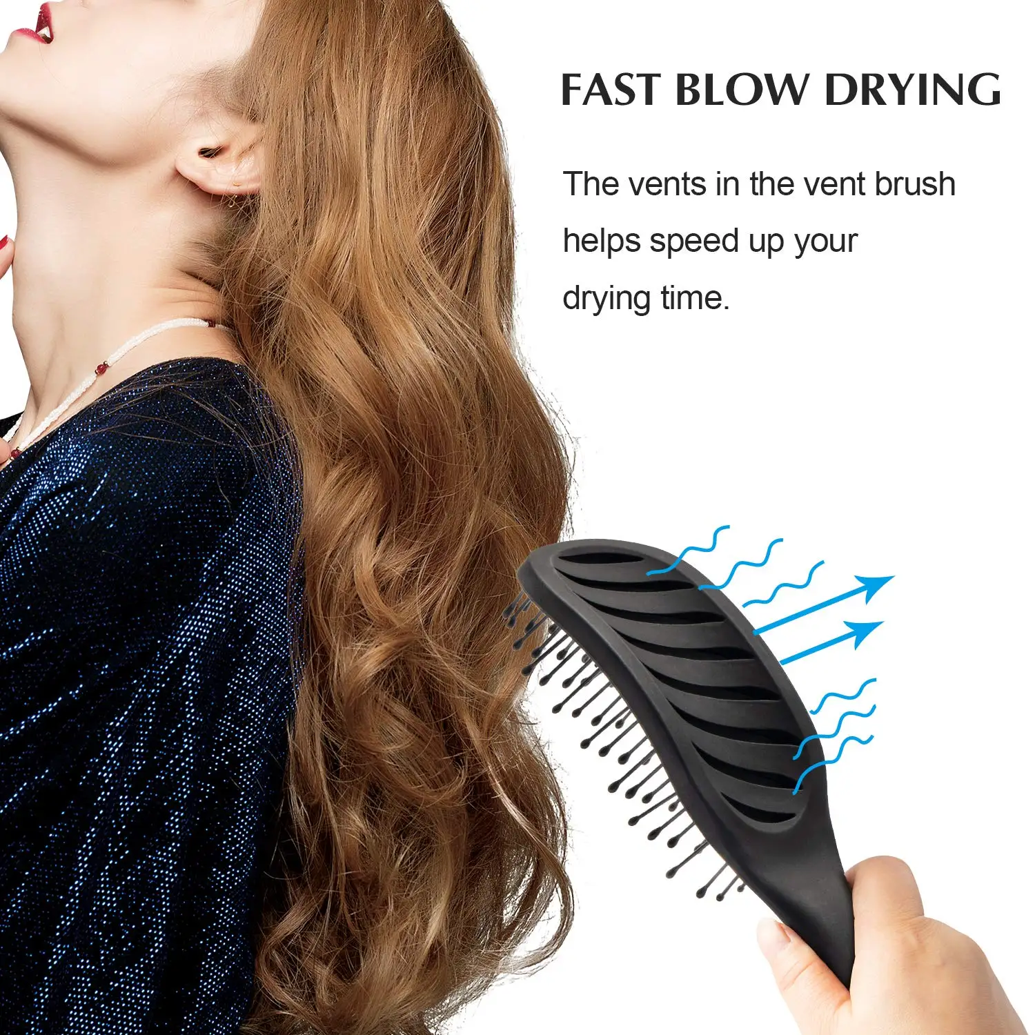 Curved Vent Hair Brush for Blow Drying, Styling and Solon, Detangling Hair Brush for Short Thick Tangles Hair, Black