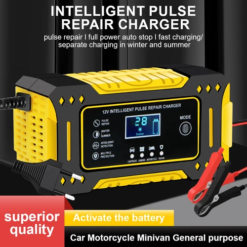 Accesorios para coche, cargador de batería para motocicleta, 3 etapas, cargadores de batería de GEL AGM de ácido de plomo, carga rápida inteligente, 12V 6A