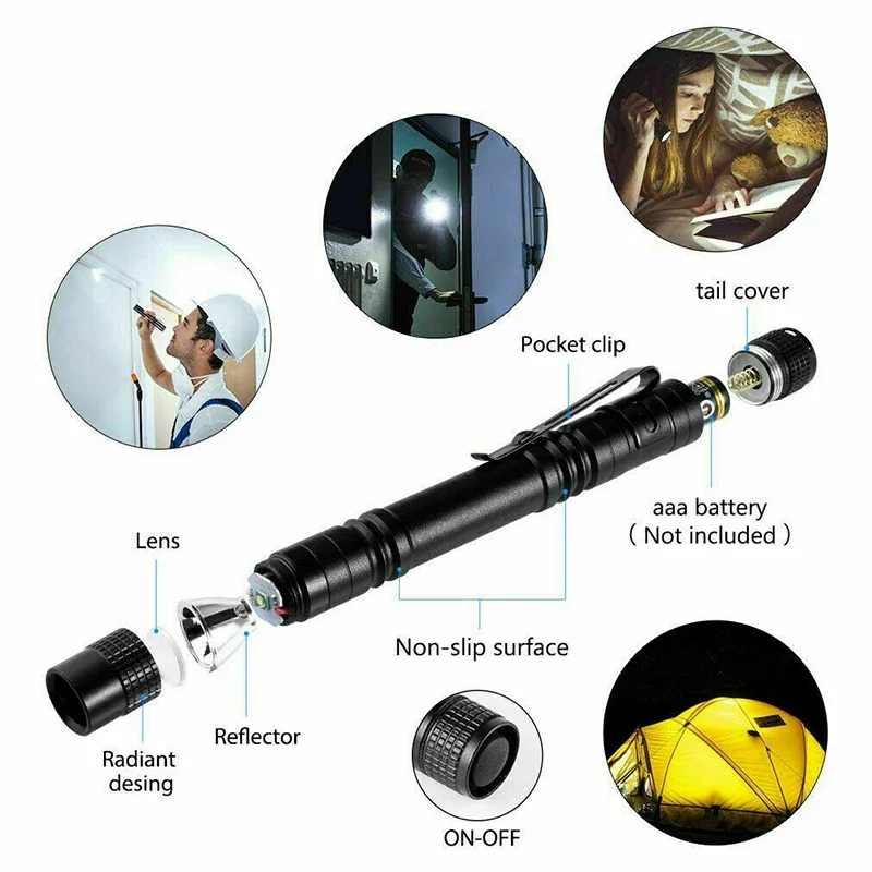 Mini lampe de poche LED portable, petite torche de poche, lampe-stylo super lumineuse, stylo d'autodéfense, lampe de détection pour médecin et infirmière