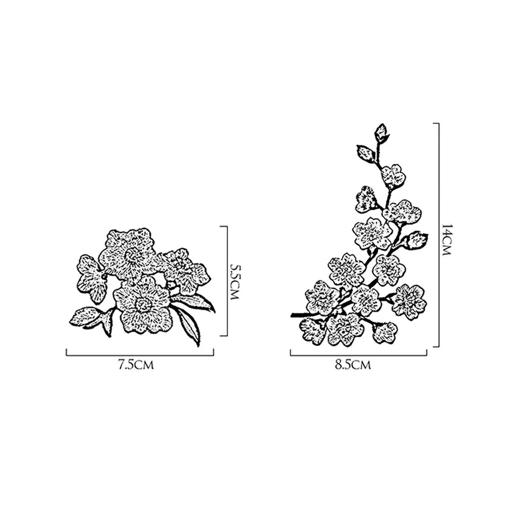 Decorative Embroidery Patches for DIY, Cherry Blossoms, Iron on Clothes, Bag Accessories, Flower Sticker, Back Adhesive, 1 Piece