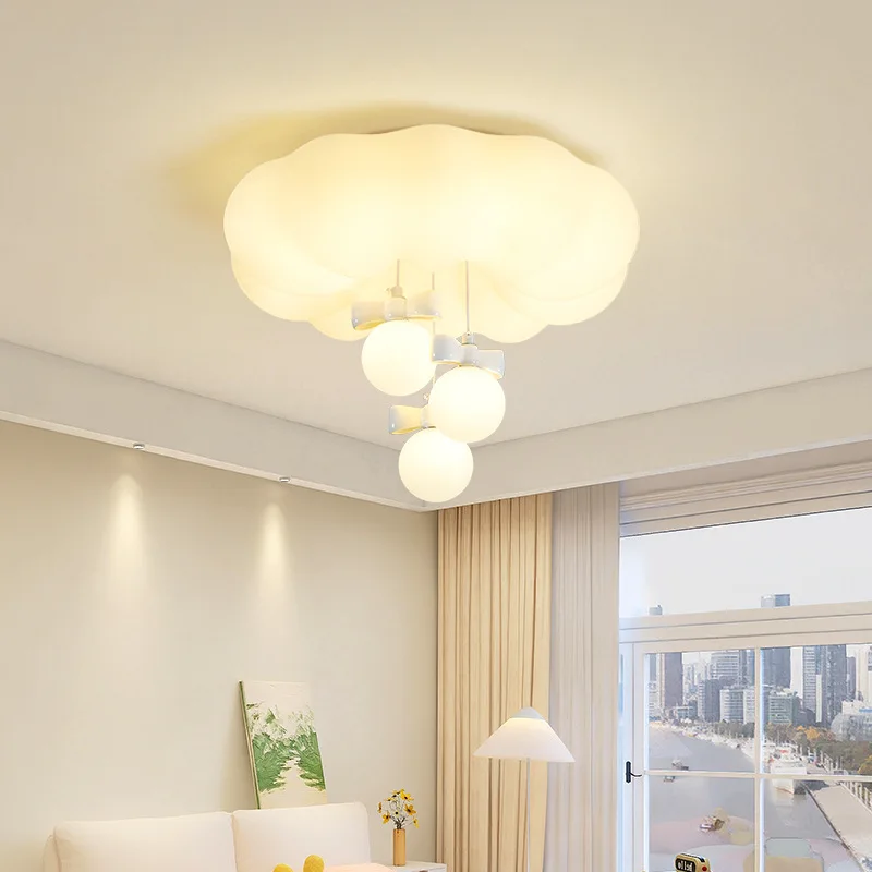 Warm Romantic Children's Room Chandeliers White Bow Bubble Ball Cloud Lamps Simple Modern Princess Room Girl Bedroom Chandelier