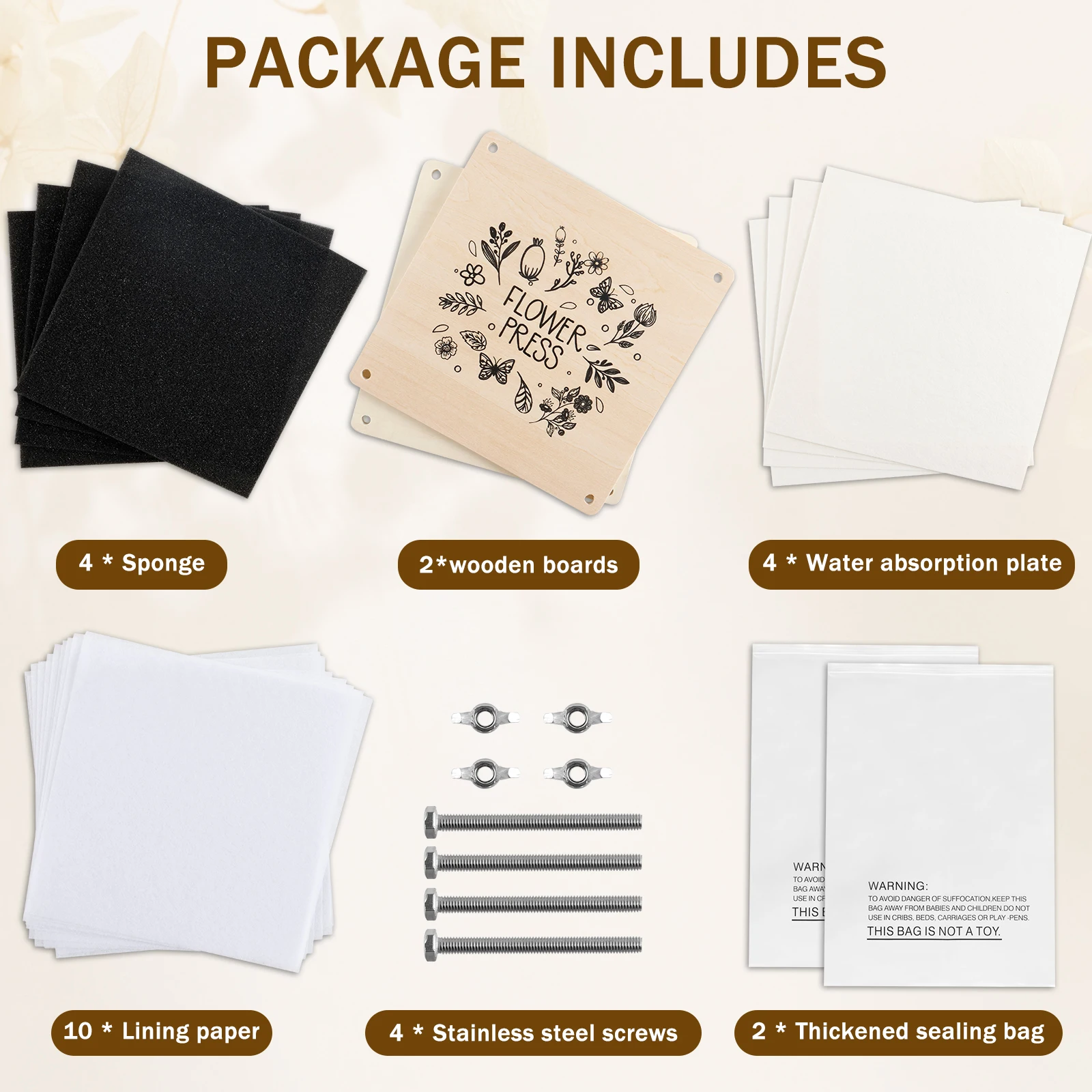 Flower Press Kit Wooden Professional Flower Leaf Press Kit DIY Pressed Flower Plant Preservation Kit Reusable Flower Press Kit