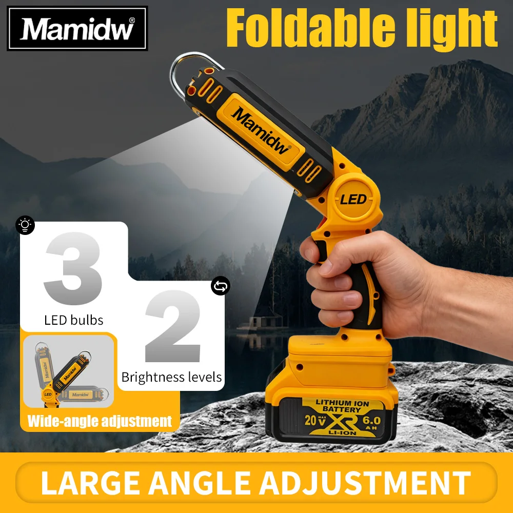 

Cordless LED Work Light for DEWALT 20V Batteries, 90 Degree Rotating, Adjustable, Low Voltage Protection, for Workshop, Camping,