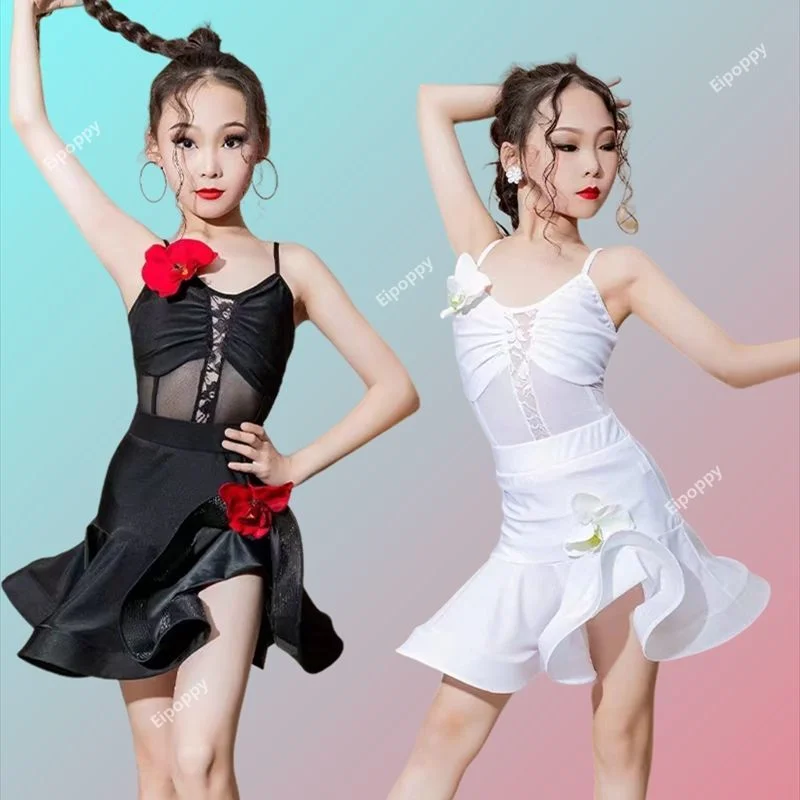 Vestiti di danza latina Summer Girls 2024 New Sling Split Training Clothes Flower Costume Performance Clothes