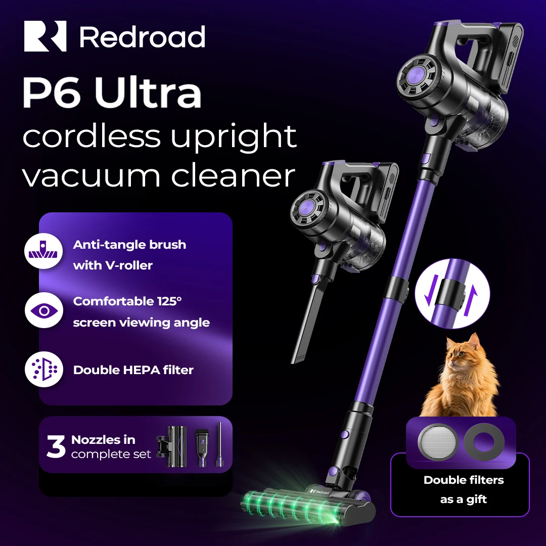 Redroad P6 Ultra 4-en-1 aspirateur sans fil 30kPa 55 minutes d'autonomie portable vertical mural 3 buses pour voiture maison famille