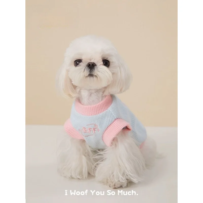 

Spring Summer New Trendy Pet Dog Clothes Macaron Color Block Waffle Vest Maltese Bichon Teddy