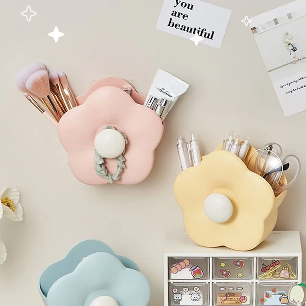 Flower-shaped Makeup Brush Case Vibrant Color Large Capacity Pen Holder Multi-functional Creative Pencil Case Desktop