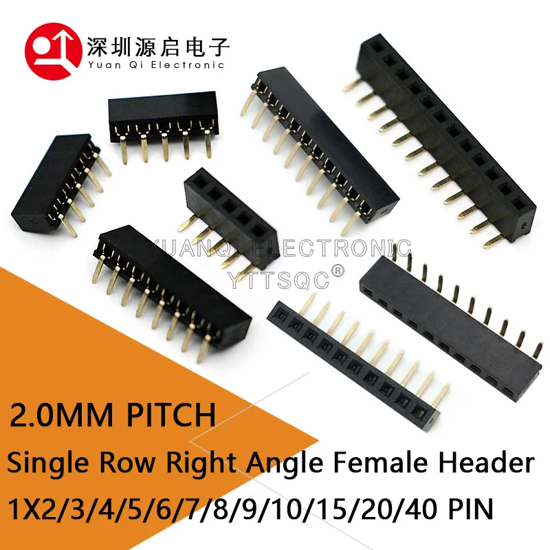 10PCS 1X/2/3/4/5/6/8/10/40 PIN R/A Single Row Right Angle FEMALE PIN HEADER 2.0MM PITCH Strip Connector Socket 7p/9p/15p/20p/40p