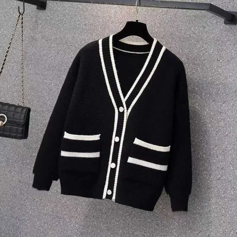 Winter Women  Sweater Knitted Cardigan Oversize Girls Sweater Woman Korean Pullover Tops Long Sleeve V Neck Vintage Y2k Tops New