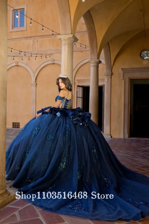 Strapless Ruffled Ball Gown Crystal Sequin Embroidery and Slightly Transparent Tulle Corset Quinceanera dress Customised