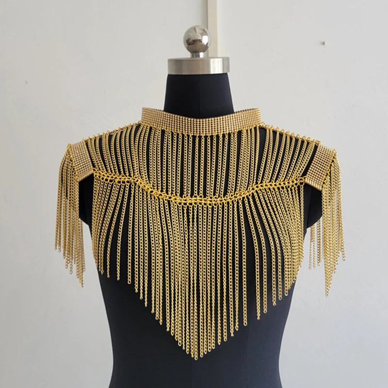 Y2K Damen-Tanktop mit Quasten und Körperkette, sexy hochgeschlossene Weste für Nachtclub, Party, Festival, Schmuck-Accessoire-Outfits – Detail 4