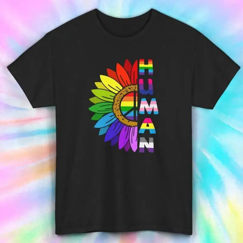 

Rainbow Peace Flower Human T Shirt LGBTQ Pride Equality S 5XL