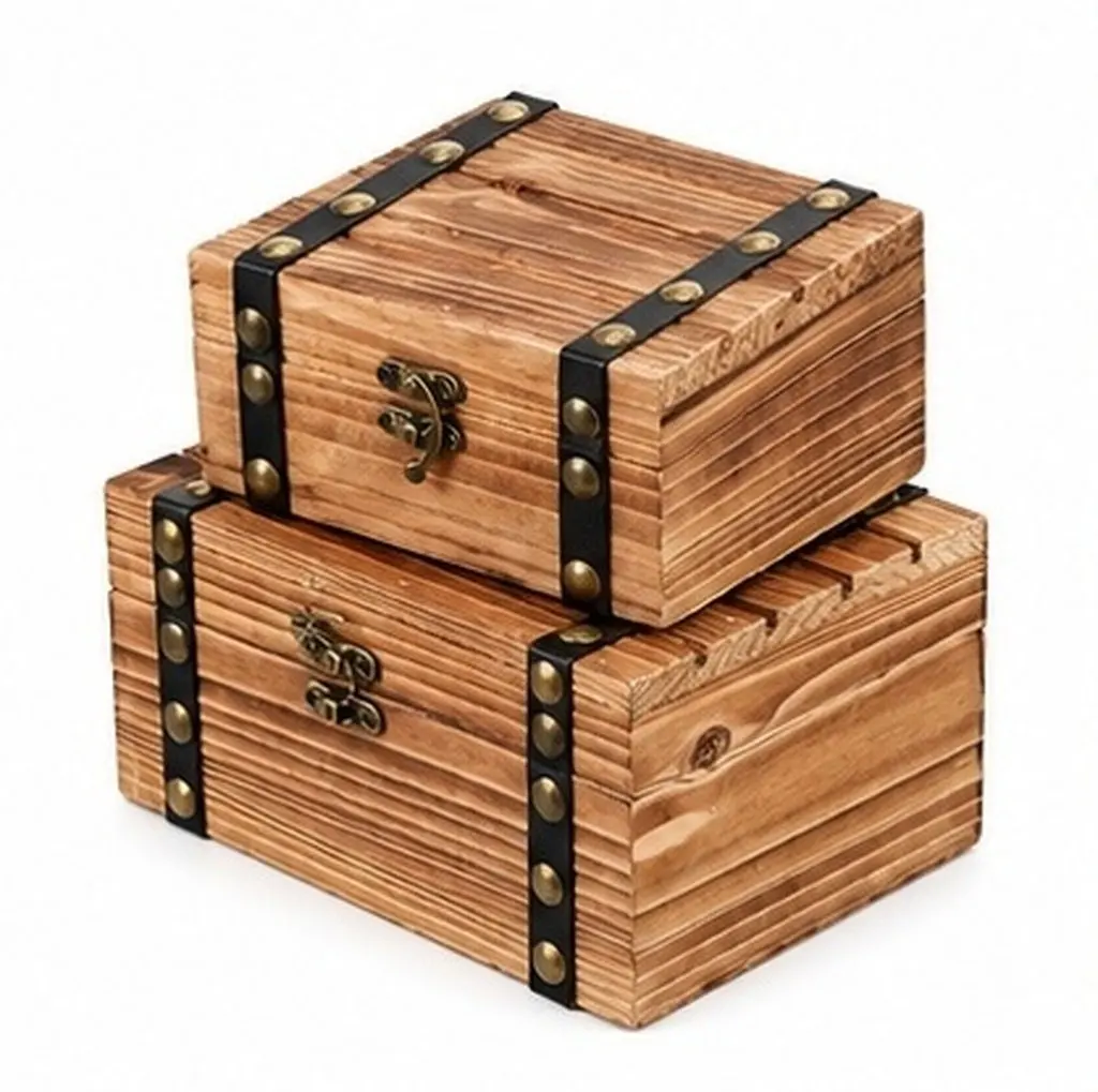 2Pcs Wooden Jewelry Box Rustic Desktop Organizer Retro Flip Lid Keepsake Chest for Necklace Bracelet Earrings Storage
