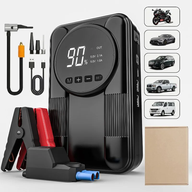 

New Portable Car Jump Starter 1000A 12V Car Battery Starter Air Compressor All-in-One Outdoor Rescue Battery Starter with LCD