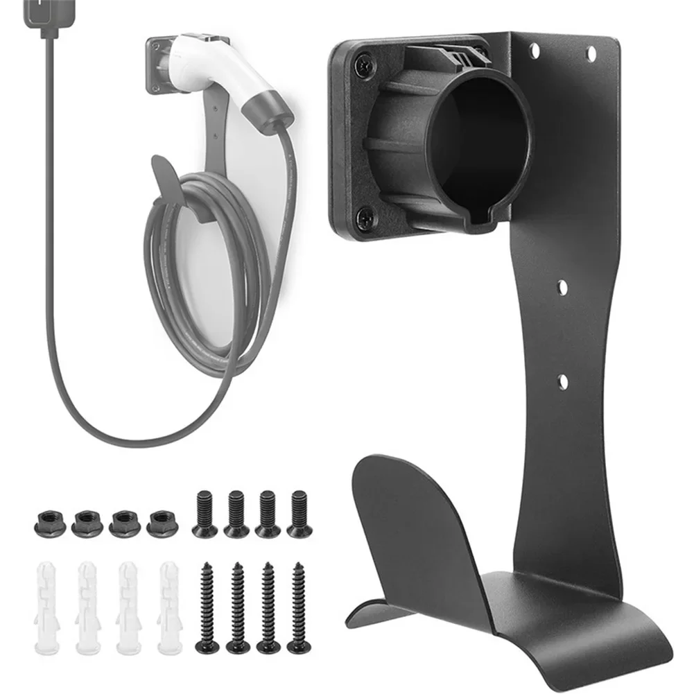

For J1772 Connector EV Charger Holder Black EV Charger Holder Stainless Steel U-shaped Hooks Space-Saving Design