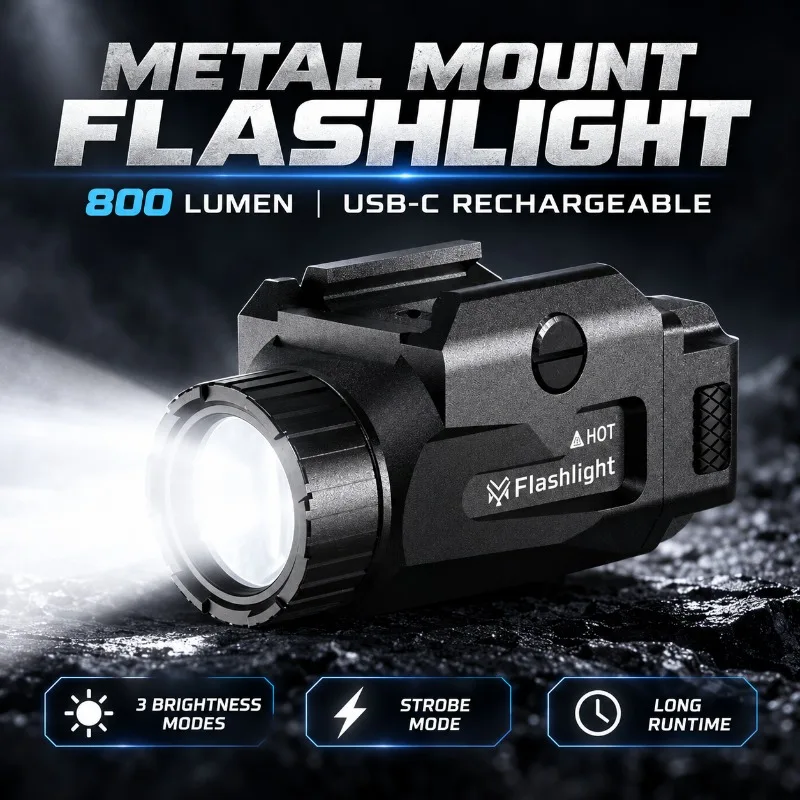 800LM Metal Flashlight Accessory with 3 Level Dimming Strobe Mode and Complete Accessory Kit