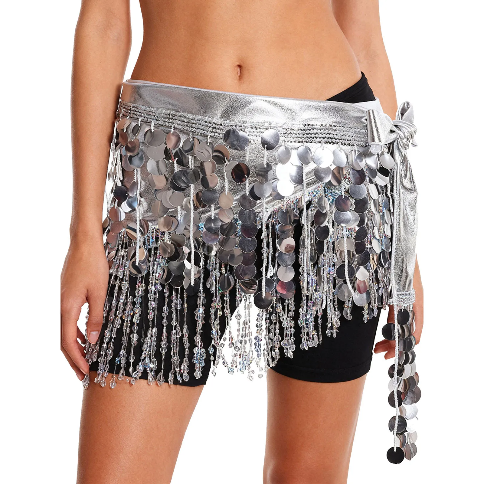 المرأة هامش الترتر التنانير أزياء الرقص الشرقي لامع وشاح الورك مع لامعة الترتر شرابة تنّورة ملفوفة Dancewear