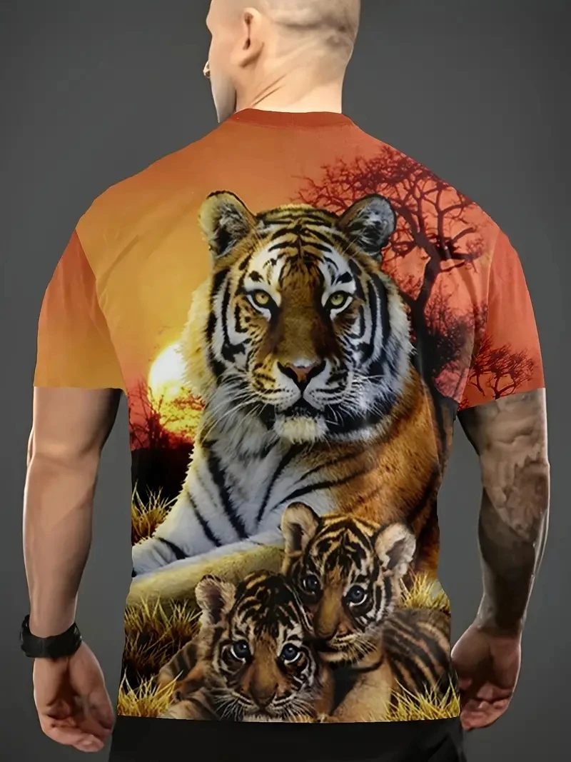 2024 Men‘S T Shirt Plus Size Men's 3d Tiger Graphic Print T-Shirt Vintage Style Short Sleeve Tees For Males Loose Oversized Tees