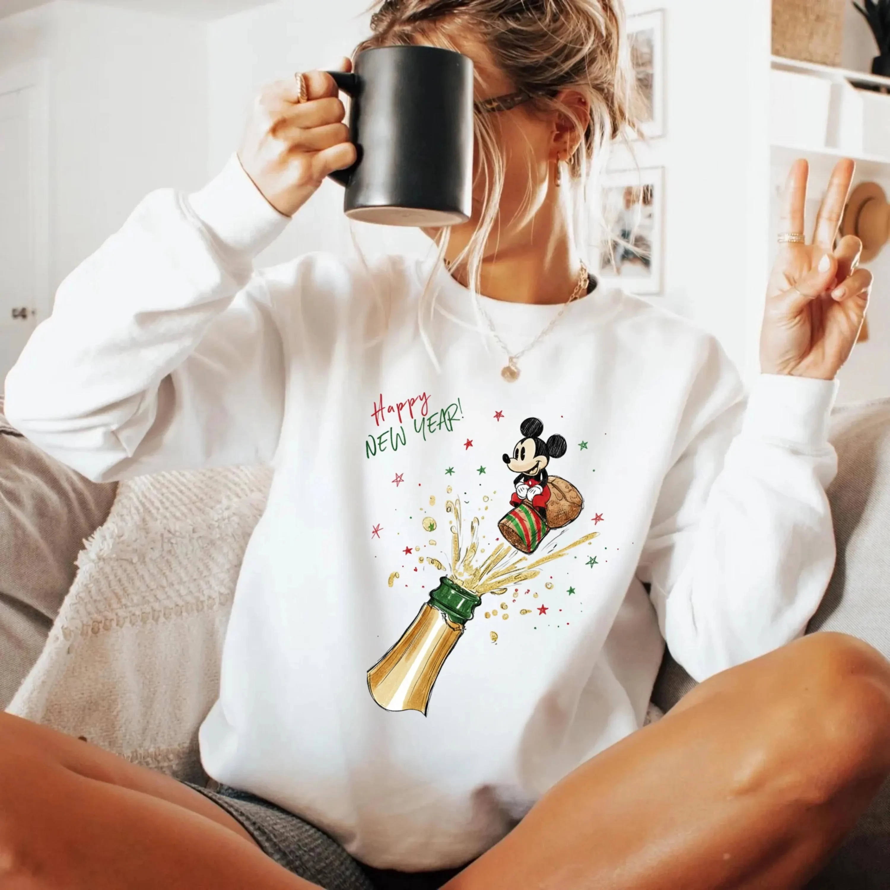 Sweat-shirt de noël rétro Mickey et ses amis, chemise de noël Disney, bonne année