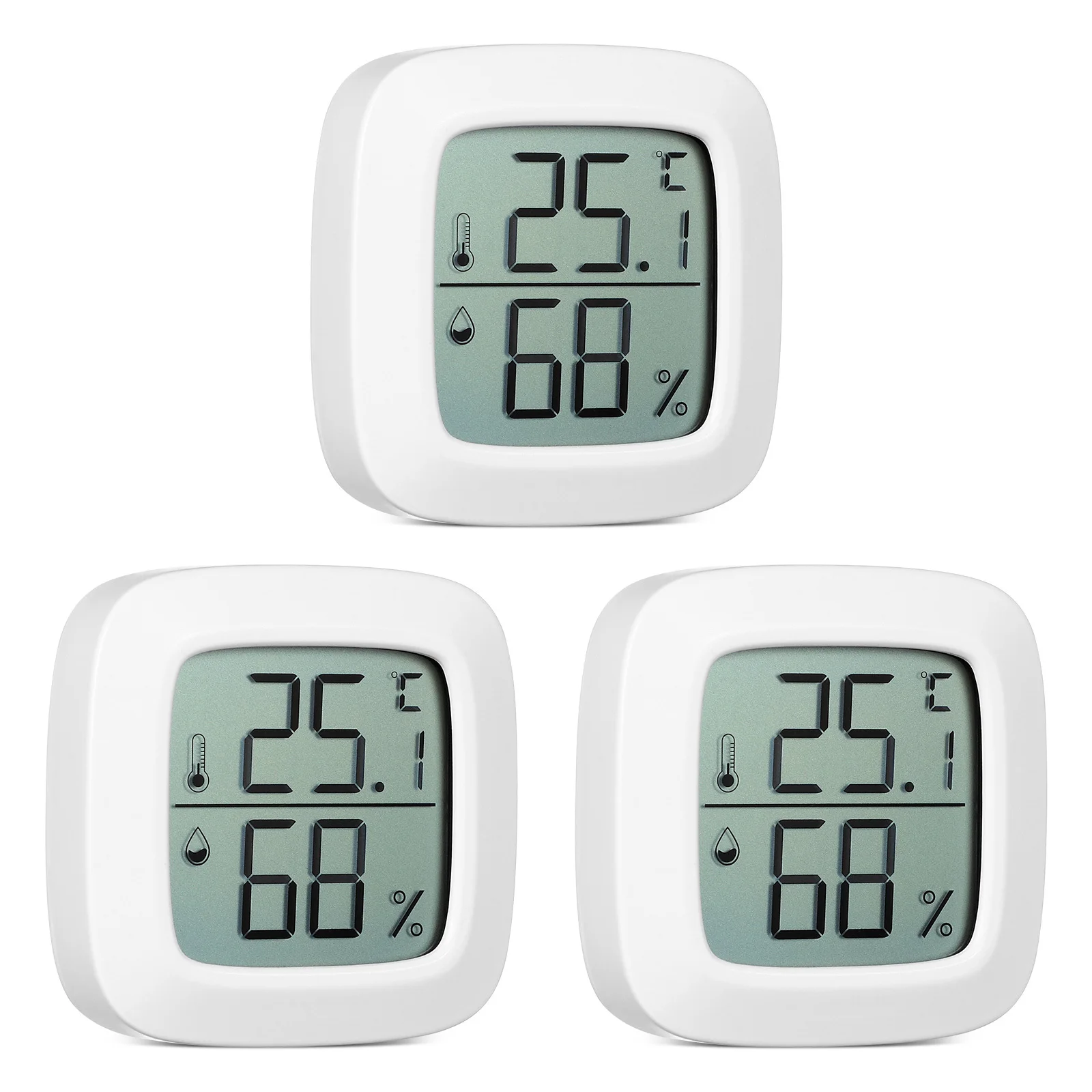

3pcs Mini Hygrometer Thermometer Digital Temperature Humidity Gauge For Indoor Wall Decorative Large Display Patio