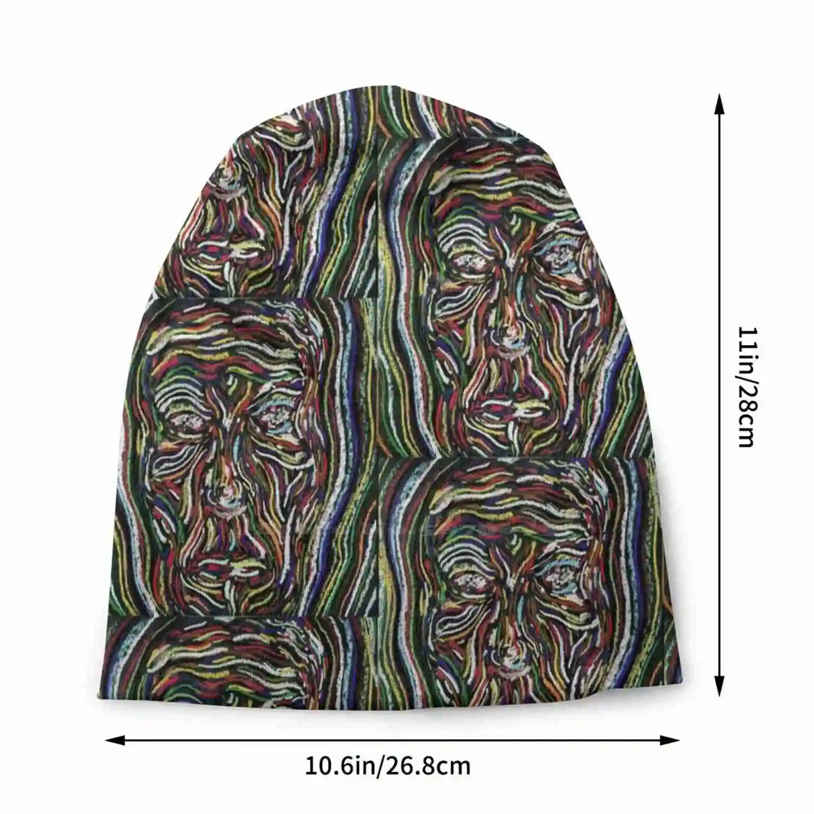 Face Of A Thousand Faces Knitted Hat Warm Beanie Outdoor Caps Josh Lynds Joshlynds Face Psychedelic Surreal Lines Colourful