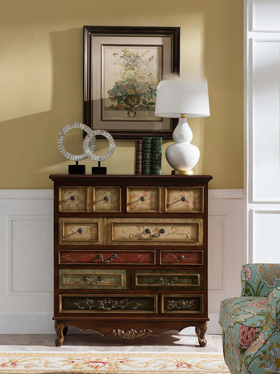 

European-Style Solid Wood American Country Living Room Entrance Storage Cabinet Mediterranean Wall Bedroom Locker