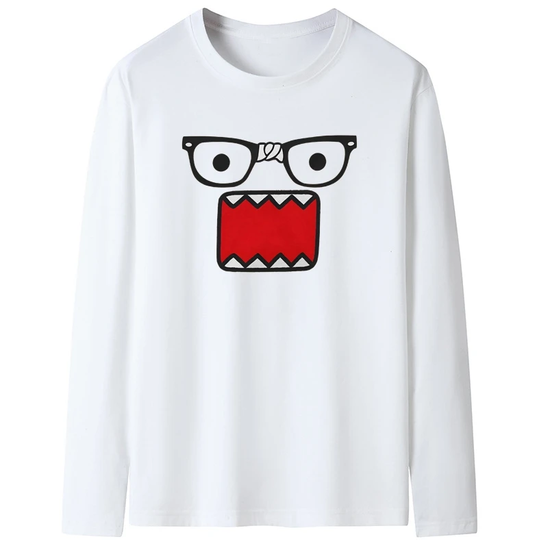 Domo Kun Doll Face T Shirts Men's Cotton Crazy T-shirt Crew Neck Tee Shirt Long Sleeve Tops Adult