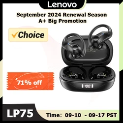 Choice Lenovo LP75-Auriculares deportivos TWS, inalámbricos por Bluetooth 5,3, con micrófonos, resistentes al agua, HiFi estéreo, con reducción de ruido