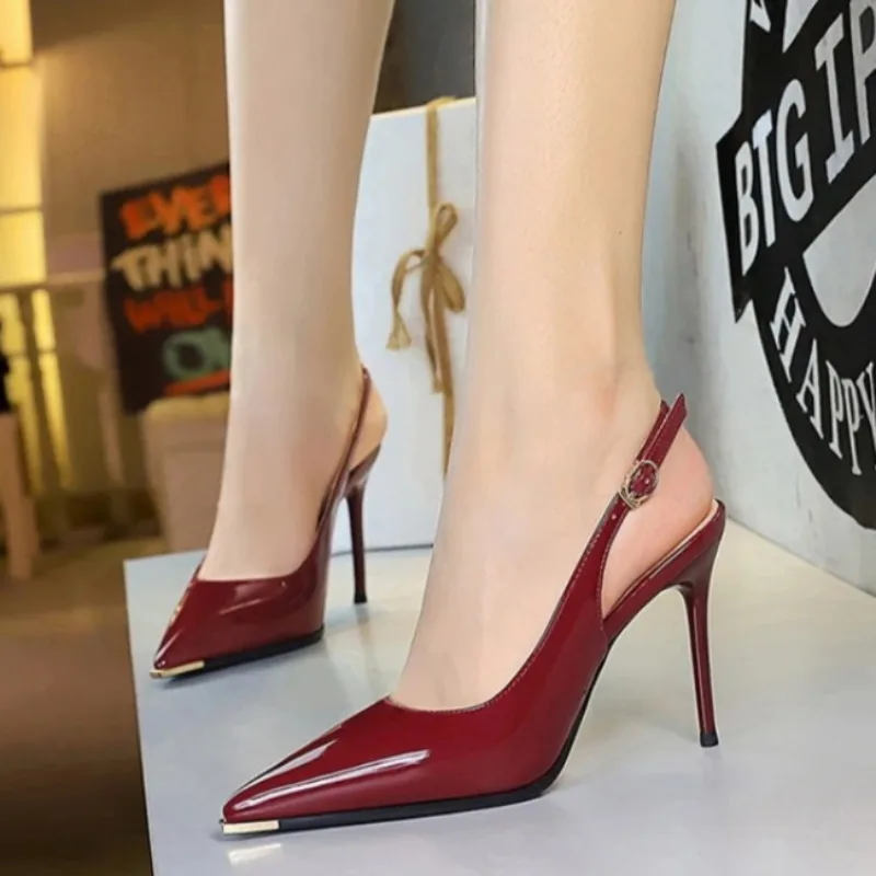 

New Womens Shoes Fashion Pointed Tip High Heeled Sandals for Woman Sexy Patent Leather Casual Shoes Designer Shoes Zapatos Mujer