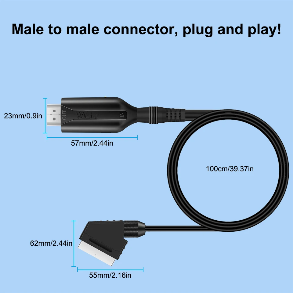 Imagem -03 - Scart para Hdmi Video Audio Converter Cabo Adaptador 1080p Macho para Macho Entrada Scart para Saída Hdmi para Hdtv Sky Box Stb Plug Play