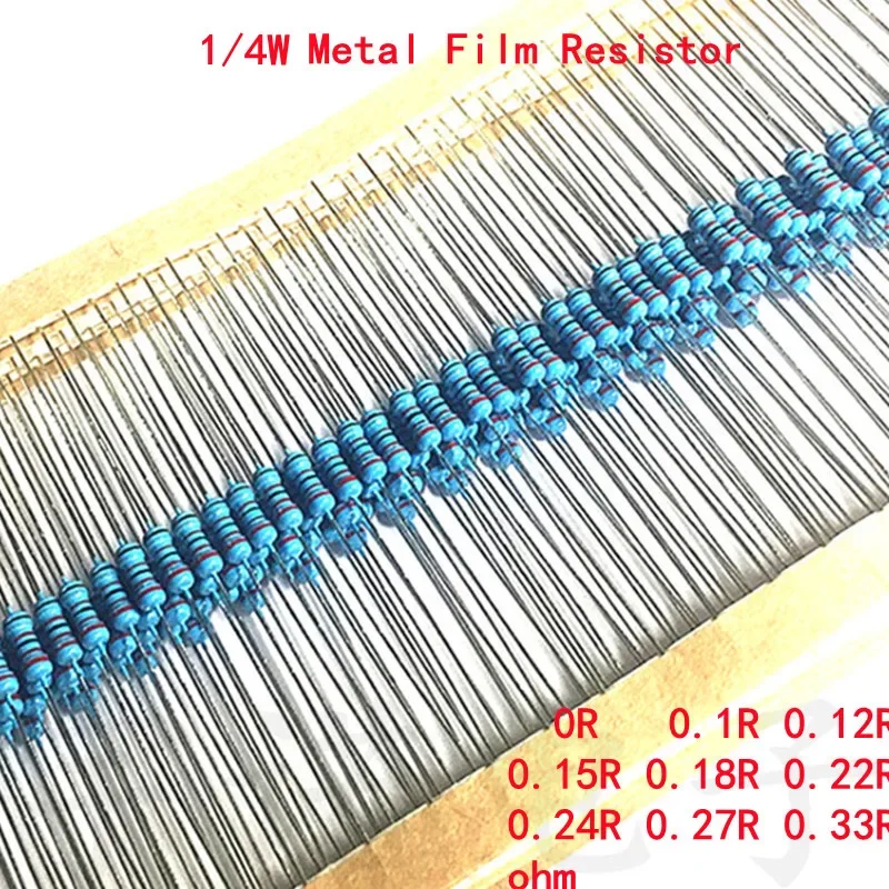 

100pcs 1/4W Metal Film Resistor 1% 0R 0.1R 0.12R 0.15R 0.18R 0.22R 0.24R 0.27R 0.33R 0.1 0.12 0.15 0.18 0.22 0.24 0.27 0.33 Ohm