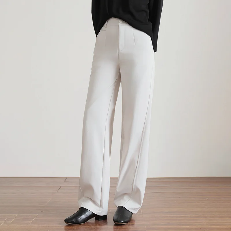

Fashion High Waist Slimming Wide Leg Pants for Women, Autumn Semi-Elastic Waist Simple Commuting Versatile Casual Pants